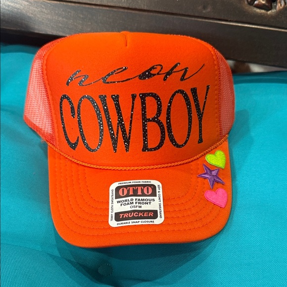 TC Orange Cowboy Trucker Hat with Stars and Hearts - Picture 1 of 1
